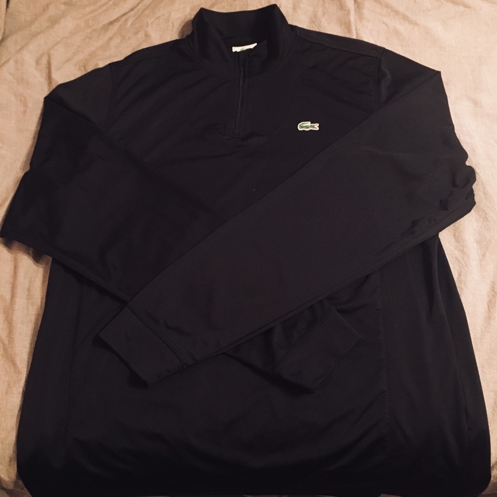 LACOSTE SPORT Quarter Zip Shirt, Black Size Large